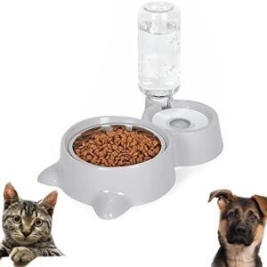 Pet Bowls, Cat Double Water and Food Bowl, Non Spill Dog Cat Bowl, Detachable Pet Bowl, Cat Wet and Dry Food Feeding Bowl Set, for Small or Medium Size Dogs Cats, Gray