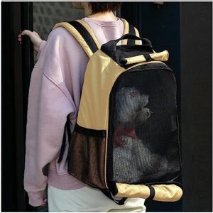 Pet Carrier Backpack for Small Cat and Dogs,Puppies,Comfortable Privacy Curtain Design,Suitable for Travel,Hiking,Outdoor Use,Yellow,Up to 10 lbs