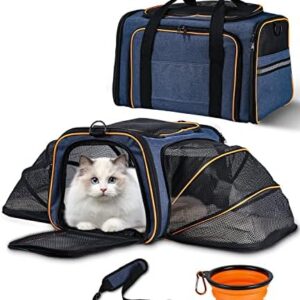 Pet Carrier with Pet Mat, Dog Carrier Bag, Cat Carrier, Foldable Pet Backpack, Large Cat Backpack, Breathable Cat Bag, Carry Bag, Dog Cat in Car, Plane, Navy Blue