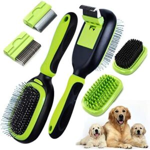 Pet Grooming Brush 5 in 1 Pet Massage Kit Dog Brush Cat Brush Bath/Bristle/Needle Brush Deshedding Tool for Dogs and Cats with Long or Short Hair