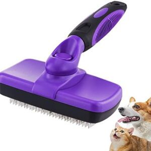Pet Self Cleaning Slicker Brush for Molting and Grooming Long Short Haired Dogs Cats Retractable Brush for Large and Small Gently Removes Loose Undercoat - Purple