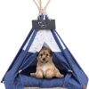 Pet Teepee for Pets Dogs Cats Houses with Mat Removable and Washable Pet Teepee with Cushion 50 x 50 x 60 cm