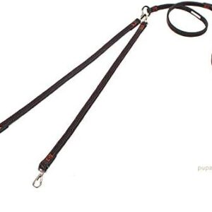 Pupakiotti Double Real Leather Leash for Small and Medium Dogs, Practical Couples Walking Dogs, Handmade in Italy (Black)