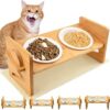Raised Cat Bowls,Ceramic Dog Bowl with Stand Adjustable Elevated Bamboo Puppy Feeding Station Food and Water Bowls Stand Feeder for Small Dogs and Cats and Non-slip Mat