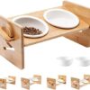 Raised Dog Bowl and Cat Bowl - Feeding Station for Cats and Small Dogs with 2 Ceramic Feeding Bowls Dog Bowl Cat Bowl Stand Height Adjustable