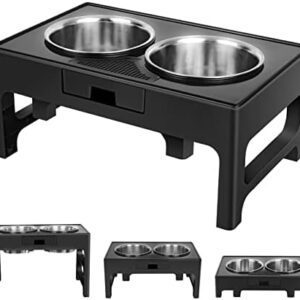 Raised Dog Bowls, Adjustable Dog Bowl Stand with Double Stainless Steel Dog Food Bowls for Large, Medium and Small Cats and Dogs