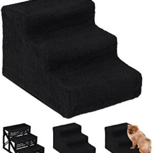 Relaxdays Dog Stairs, 3 Steps, Large & Small Pets, Access Ramp, Climbing Aid Couch, Cover, 30x35x45 cm, Black, PP, Polyester, Pack of 1