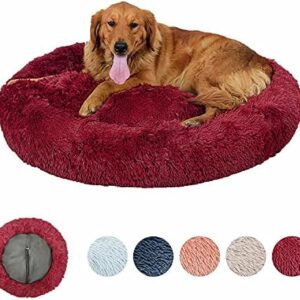 Round Dog Bed with Zip Removable Doughnut Dog Bed Machine Washable Plush Dog Bed for Large and Extra Large Dogs 60/80/100/120 cm, Red, 50 cm