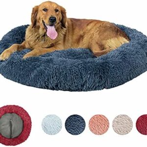 Round Pet Bed, Dog Donut Pet Bed Removable Cover, Machine Washable Puppy Dog Beds Large Dogs, Indoor Dog Soothing Beds Large 60/80/100/120Cm, Dark Grey 50cm