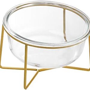 Small Glass Tilted Elevated Cat Dog Bowl Raised Cat Food Water Bowl Dish Pet Comfort Feeding Bowls with Gold Iron Stand