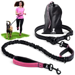 SparklyPets Hands-Free Dog Leash for Medium and Large Dogs – Professional Harness with Reflective Stitches for Training, Walking, Jogging and Running Your Pet (Pink)