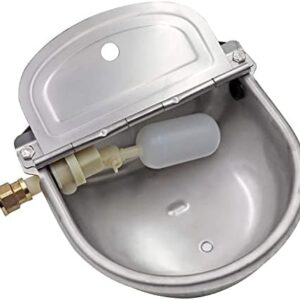 Stainless Steel Drinking Bowl with Empty Plug and Connector, Automatic Drinking Bowl with Float for Cattle Beef Sheep Goats Horses Dogs Cattle