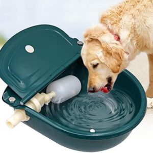 Svauoumu Automatic Drinking Bowl Made of Stainless Steel, Trough with Adjustable Float Valve and Drain Holes, Injected Surface, Suitable for Horse, Cow, Goat, Sheep, Dog Drinking Pool, Dark Green