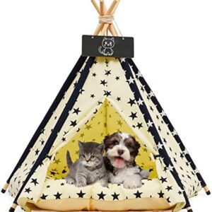 Teepee Tent for Pets Dog Tent Cat Tent Pet Tents Houses with Cushion Removable and Washable Pet Bed Portable Folding Dog Bed Cat Bed Pet Tent Furniture 51 x 51 x 61 cm
