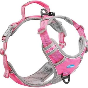 ThinkPet No Pull Harness Breathable Sport Harness with Handle-Dog Harnesses Reflective Adjustable for Medium Large Dogs,Back/Front Clip for Easy Control S Pink