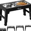 Toozey Elevated Dog Bowls 4 Adjustable Heights, Raised Dog Bowl for Large Medium Small Dogs and Pets, Dog Bowl Stand with 2 Stainless Steel Dog Food Bowls, 4 Heights-3.1", 8.6", 10.2", 11.8"(Black)