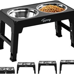 Toozey Elevated Dog Bowls 4 Adjustable Heights, Raised Dog Bowl for Large Medium Small Dogs and Pets, Dog Bowl Stand with 2 Stainless Steel Dog Food Bowls, 4 Heights-3.1", 8.6", 10.2", 11.8"(Black)