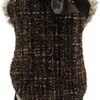 Trilly Tutti Brilli Cyril Wool and Plush Coat with A Satin Ribbon Bow, 2X-Small, Brown