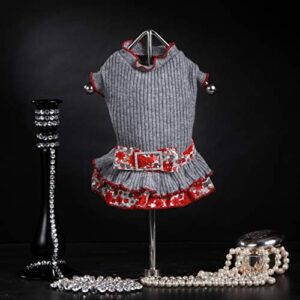 Trilly Tutti Brilli Donatella Wool Dress with Floral Frill and Brooch Bow Strass Grey S - 1 Product