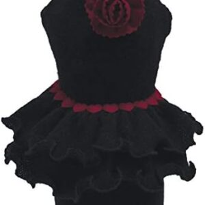 Trilly Tutti Brilli Irmine Wool Dress with Flower Brooch, X-Small, Black