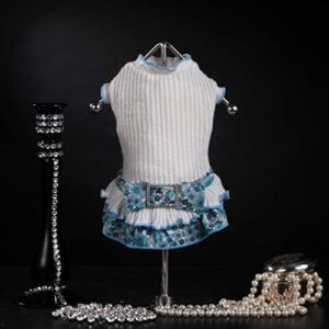 Trilly Tutti Brilli Sara Wool Dress with Floral Frill and Bow Brooch White Rhinestones, Size S - 1 Product