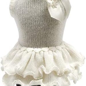 Trilly tutti Brilli Coline Wool Dress with Decorated Satin Bow Brooch, Small, White