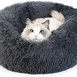 UVTQSSP Round Dog Bed, Doughnut Plush Dog Bed, Washable, Round Cuddly Cushion, Sleeping Area for Cats and Dogs, Soothing, Improved Sleep, Grey, 70 cm Diameter
