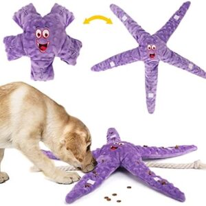 VavoPaw Dog Toy, Pet Chew Toy, Plush Rope, Dog Toy, Starfish Shape, Squeaky Toy, Soft Puppy Toy, Interactive Toy for Small, Medium and Large Dogs, Purple