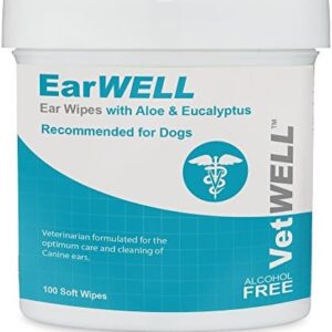 VetWELL EarWELL Dog Ear Wipes - Otic Cleaning Wipes for Infections and Controlling Yeast, Mites and Odour in Pets - 100 Count