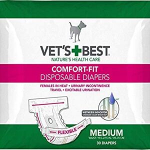 Vet's Best Comfort Fit Dog Diapers | Disposable Female Dog Diapers | Absorbent with Leak Proof Fit | Medium, 30 Count