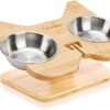 WANTRYAPET Elevated Dog Cat Dog Feeder with 2 Stainless Steel Bowls, Bamboo Raised Stand Pet Feeder Perfect for Small Dogs & Cats
