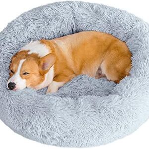 WEASHUME Dog Bed Fluffy Round Cat Bed Flake Dog Cushion Doughnut Dog Bed Made of Plush for Small Medium and Large Dogs, Cats and Other Pets Improved Sleep, Light Grey, M 70 cm