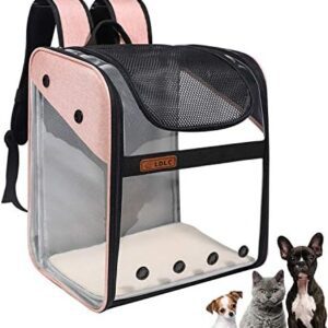 WEECOC Pet Carry Bag Backpack Cage Cat Dog Cage Portable Pet Carrier Wire Structure Transparent Foldable Spacious Large Carry Bag for Travel Airline (Pink)