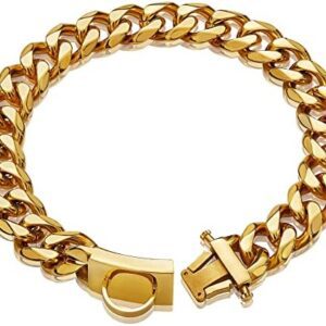 W/W Lifetime Gold Dog Chain Collar Walking Metal Choke Collar with Design Secure Buckle,18K Cuban Link Strong Heavy Duty Chew Proof for Large Dogs American Pitbull German Shepherd(19MM, 24")