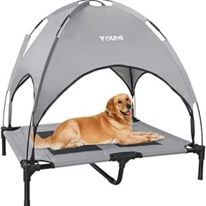 YOUMI Pet Bed with Canopy Waterproof Raised Pet Bed with Breathable Mesh Removable Canopy Grey for UV Protection for Small and Medium Dogs, 92 x 76 x 92 cm