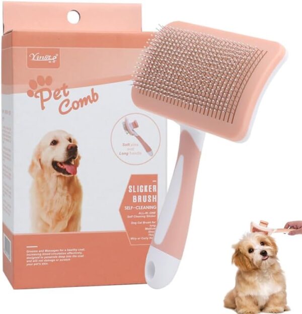 Youery Pet Dog Brush, Cat Brush, Pet Brush, Hair Remover, Pet Brush for Long Hair and Short Hair, Self-Cleaning Fur Brush, Removes Mat Hair with One Button (Large, Orange)