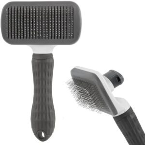 atPetz Pet Dog Brush, Cat Brush, Animal Fur Brush, Pet Brush for Long Hair and Short Hair, Easy to Clean at the Touch of a Button, Massage Cleaning Brushes (Grey)