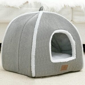 cat beds for Indoor Cats, Foldable cat Bed cave, cat House with Washable Cushions, cat Bed for Kittens, Small Pets, cat Tent, Soft and Warm Indoor cat House, Gray