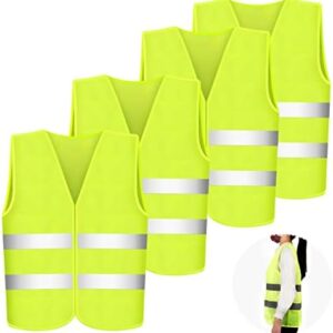 laoonl Car High Visibility Vest 2023, Pack of 4 Safety Vests, Yellow, Highly Visible, Reflective Vest for Children, High Visibility Vest for Children, Drivers, Workers