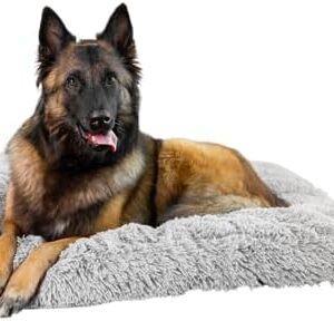 petzy Premium Dog Bed I Fluffy & Washable for Large, Small and Medium Dogs I Multifunctional Dog Mat I Dog Cushion & Cat Cushion I Soothing Dog Sleeping Place (L, Light Gre