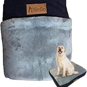 Ellie-Bo Indoor Dog Bed Cover for Soft and Washable Dog Crate Mattress Corduroy Sides and Faux Fur Topping Cover Size S 56 x 41 x 10cm Fit 24 Inch Cage Dog Bed Cover in Blue and Grey