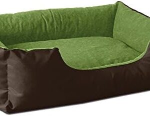 BedDog® Lupi Dog Bed Made of Cordura, Microfibre Velour, Washable Dog Bed with Edge, Dog Cushion Square, for Indoor, Outdoor, S, Mystic, Brown/Green