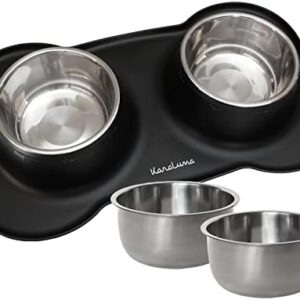 KaraLuna Silicone Bowl Mat with Stainless Steel Feeding Bowl I for Cats and Dogs (850 ml, Black)