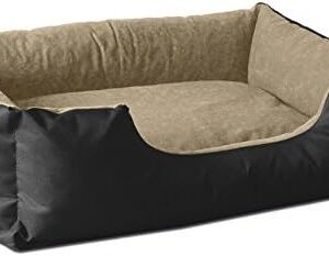 BedDog® Lupi Dog Bed Made of Cordura, Microfibre Velour, Washable Dog Bed with Edge, Dog Cushion Square, for Indoor, Outdoor, S, NAMIB-Black, Black/Beige