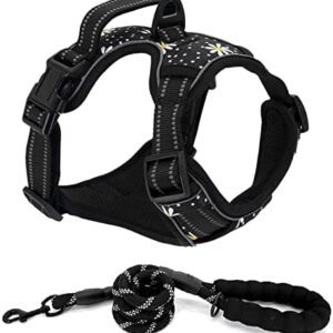 Dog Harness and Lead, No Pull Harness for Medium, Large Dogs, Adjustable Dog Harness, Leash, Reflective Harness for Pets (Black, L (Neck 16"-24", Chest: 22"-33"))