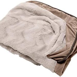 Furhaven Pet Dog Bed Cover - Plush Faux Fur and Velvet Waves Perfect Comfort Sofa-Style Living Room Couch Pet Bed Replacement Cover for Dogs and Cats, Brownstone, Medium
