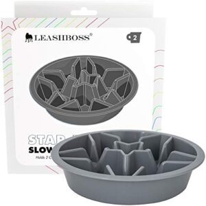 Leashboss Slow Feed Dog Bowl for Raised Pet Feeders - Maze Food Bowl Compatible with Elevated Diners with Standard 2 Quart Bowls (Gray, Star)