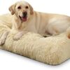 KSIIA Dog Bed for Large Dogs, Washable, Plush Dog Cushion, Fluffy, 105 x 70 cm, Non-Slip Underside, Dog Mat for Large, Medium Dogs, Dog Basket, Dog Mattress, Pet Bed, Beige