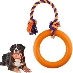 NAMSAN Dog Toy Dog Puller Ring for Tug Playing Dogs Chew Toy Robust Natural Rubber Ring with Rope Outdoor Training Toy for Throwing/Catching/Griping/Flying Orange - L