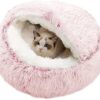 Cat Bed Plush Hooded Cat Bed Cave, Cozy for Indoor Cats or Small Dog beds, Cat Calming Bed, Doughnut Calm Anti-nxiety Cat Bed for Small Medium Pets Snooze Sleeping Indoor (Plush Ceiling-Pink)